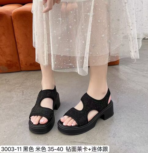 品牌专柜捡漏36码真皮女鞋水钻凉鞋松糕厚底轻便沙滩鞋罗马凉鞋轻