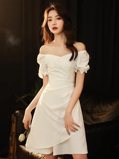 赫本风晚礼服裙2025新款结婚登记领证小白裙气质优雅短款连衣裙仙