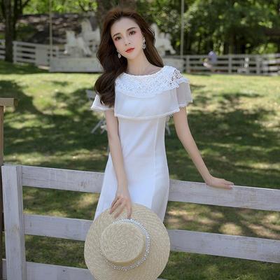 初恋感白色短袖宴会生日礼服裙