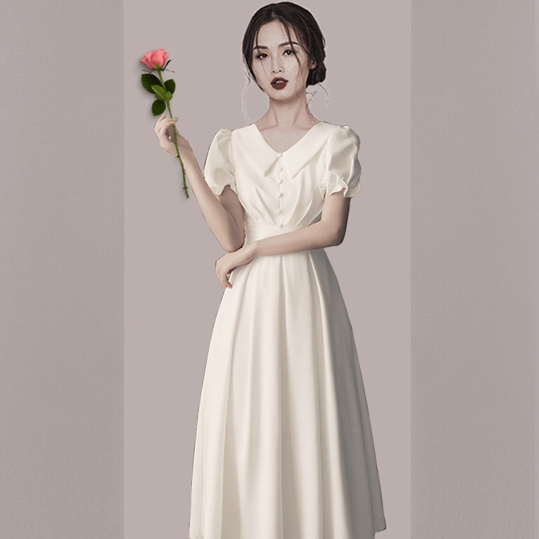 晚礼服连衣裙白色女气质名媛轻奢小众高端宴会敬酒服平时可穿裙子