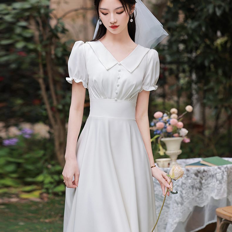 领证小白裙日常裙子登记小个子轻婚纱订婚礼服平时可穿法式连衣裙