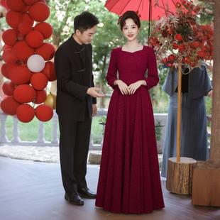 长袖 胖mm回门服便装 订婚出阁裙女 礼服大码 孕妇敬酒服新娘秋冬新款
