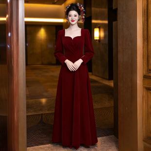 孕妇敬酒服女新娘丝绒礼服大码胖mm订婚连衣裙回门宴婚服秋冬显瘦