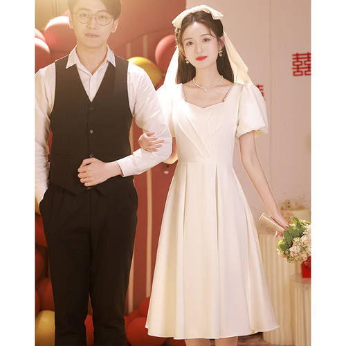 优雅方领短袖A字裙中长裙