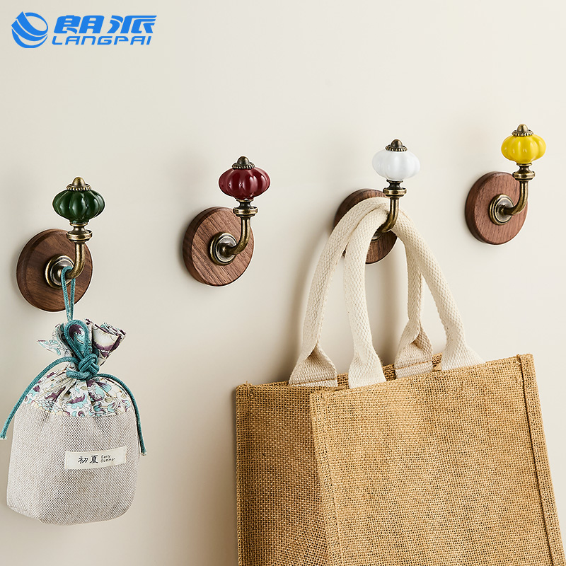 陶瓷挂衣钩单个免打孔实木衣服挂钩壁挂入户门后衣柜装饰衣帽挂钩