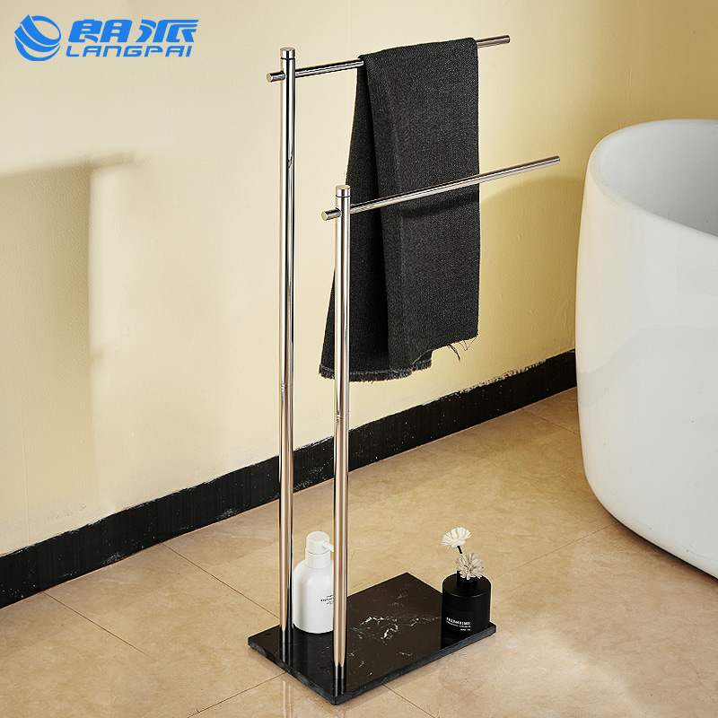 朗派不锈钢银色浴缸边落地毛巾架可移动枪灰色立式浴巾架置物挂杆