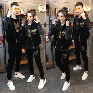 2025秋冬新款情侣金丝绒运动套装男女加绒加厚卫衣马甲两三件套潮