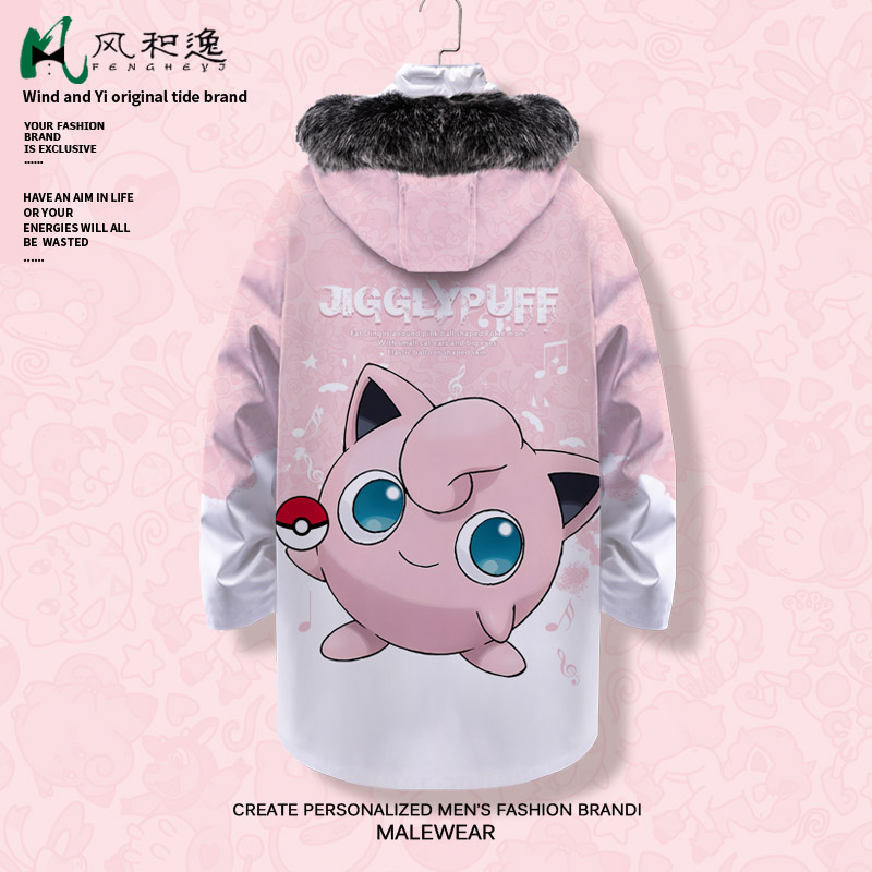 风和逸动漫印花连帽休闲中长款