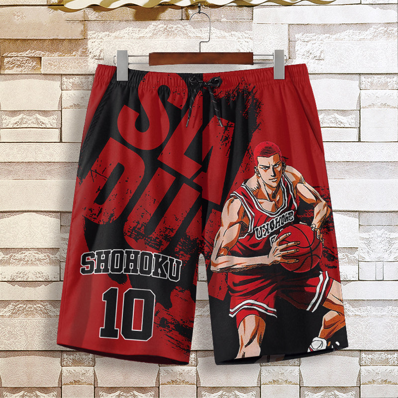 夏季薄款短裤男士沙滩裤灌篮高手印花五分裤卡通休闲裤学生裤子潮