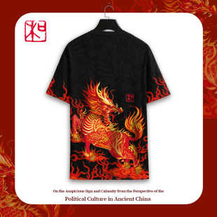 薄款 大码 短袖 半截袖 体恤上衣 中国风ins潮流个性 国潮麒麟T恤男夏季