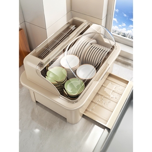 日本厨房碗筷收纳盒多功能家用置物碗碟沥水架带盖奶瓶餐具收纳盒