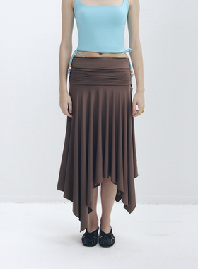 LOUD EYES 不规则半裙2025秋冬半身裙长裙新款咖啡色半裙a字长裙
