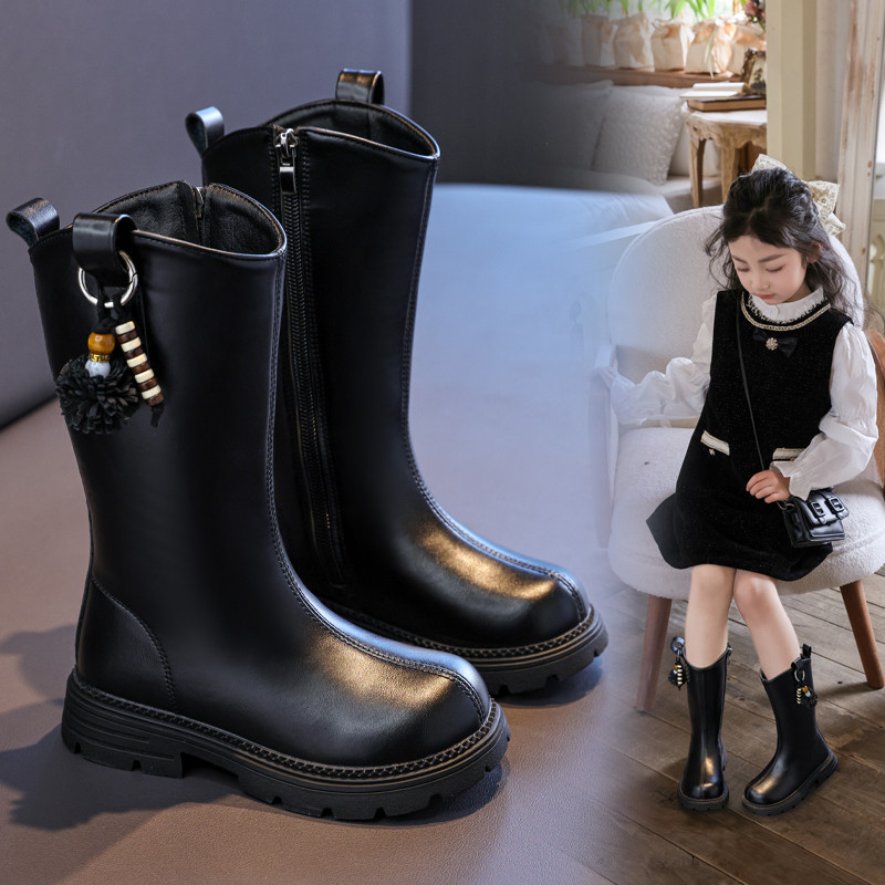 女童靴子2026冬季新款儿童长筒靴小女孩洋气加绒软底高筒公主皮靴