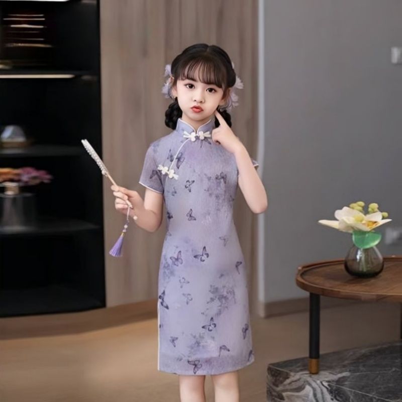 女童旗袍2025新款夏季中国风紫色连衣裙儿童中式高端洋气女孩裙子