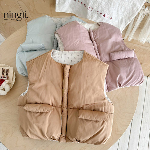 柠里女童羽绒马甲冬装新款女孩韩系时尚保暖加厚背心儿童百搭棉服