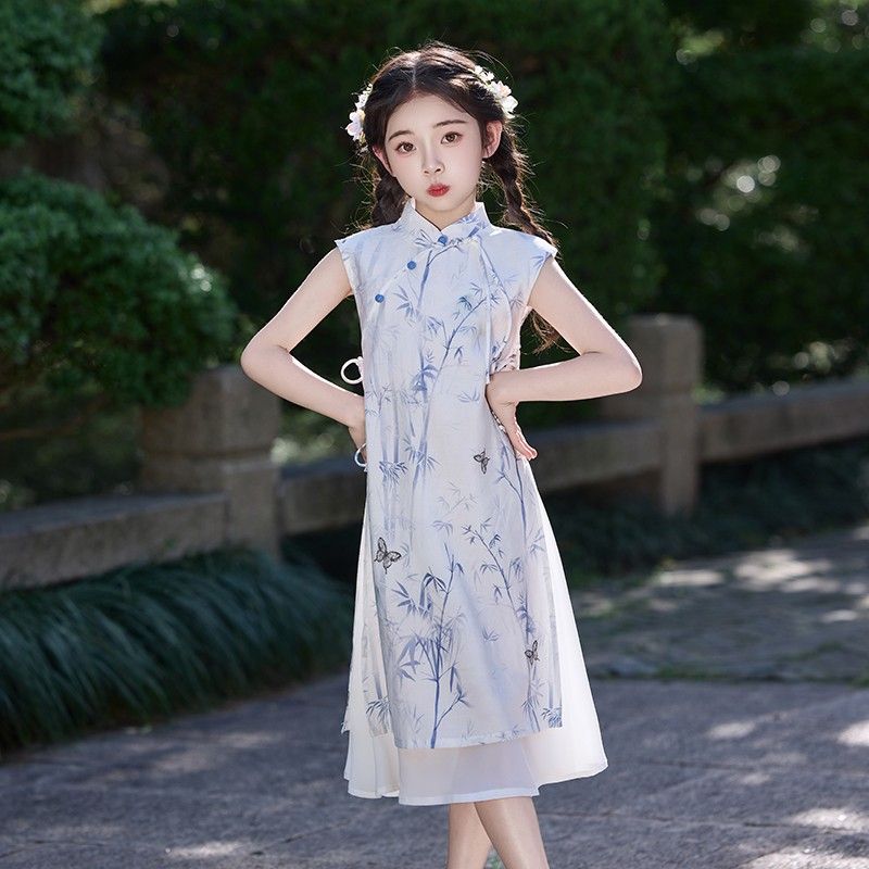 女童汉服2025夏款新中式无袖旗袍连衣裙儿童新款民国风改良旗袍裙