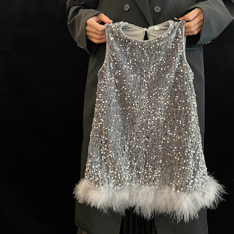 【粉红屋】童装新款女童连衣裙儿童高级感亮片羽毛背心裙公主裙,童装/婴儿装/亲子装,连衣裙,淘宝优惠券,粉丝福利购,淘宝优惠卷