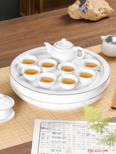 功夫茶盘泡茶盖碗茶壶茶杯整套新中式 轻奢描金边陶瓷茶具套装 家用