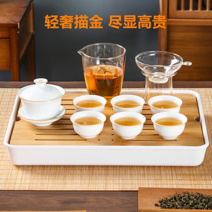 潮汕工夫茶具盖碗茶杯泡茶器陶瓷高温简约办公家用高端描金喜庆红