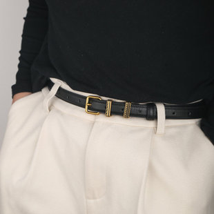 2025新款 带纯牛皮细腰带棕色 小众复古皮带女士真皮休闲百搭牛仔裤