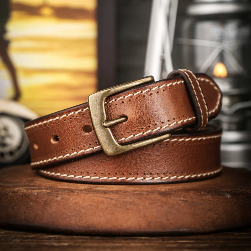 男美式复古真牛皮古铜扣