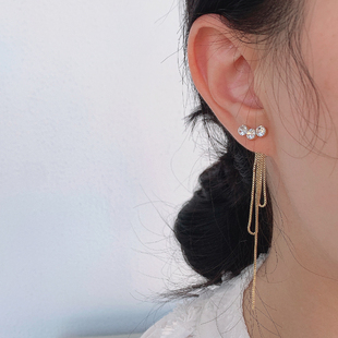 方脸适合的流苏耳环气质名媛圆脸珍珠长款小众925银针耳钉耳饰品