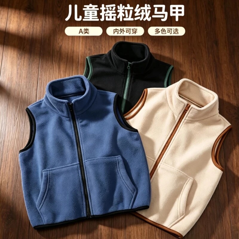 品牌外贸儿童摇粒绒马甲男女宝抓绒坎肩秋冬立领背心学生校服内搭