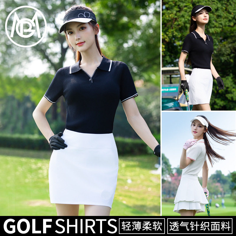 PGM高尔夫2026春夏服装女士针织v领POLO短袖上衣运动衣服女上衣