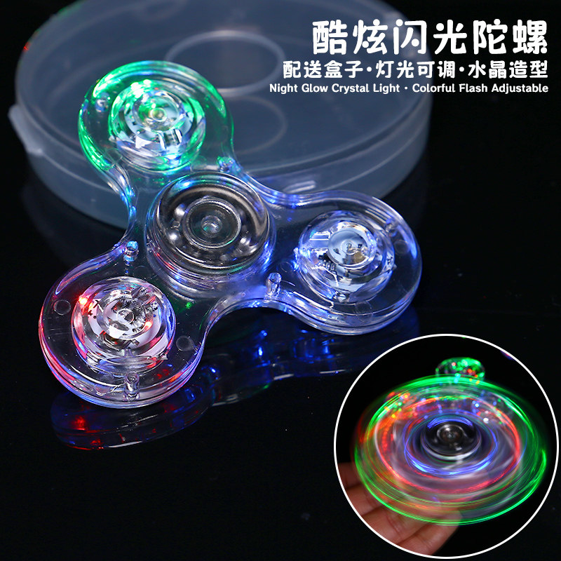 创意酷炫闪光指尖陀螺发光玩具水晶造型灯光可调送盒子儿童成人