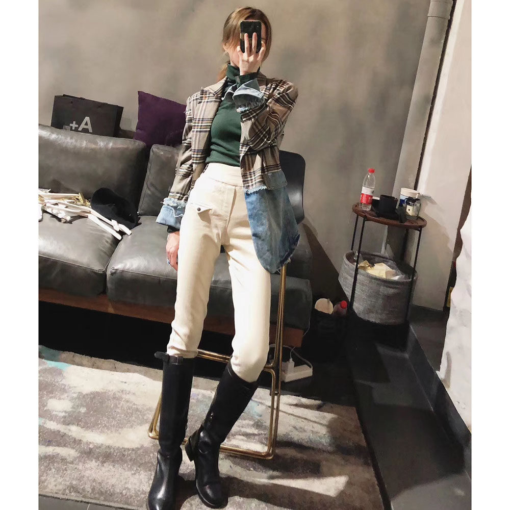 原创设计品牌高腰铅笔裤加绒保暖弹力小脚裤子女