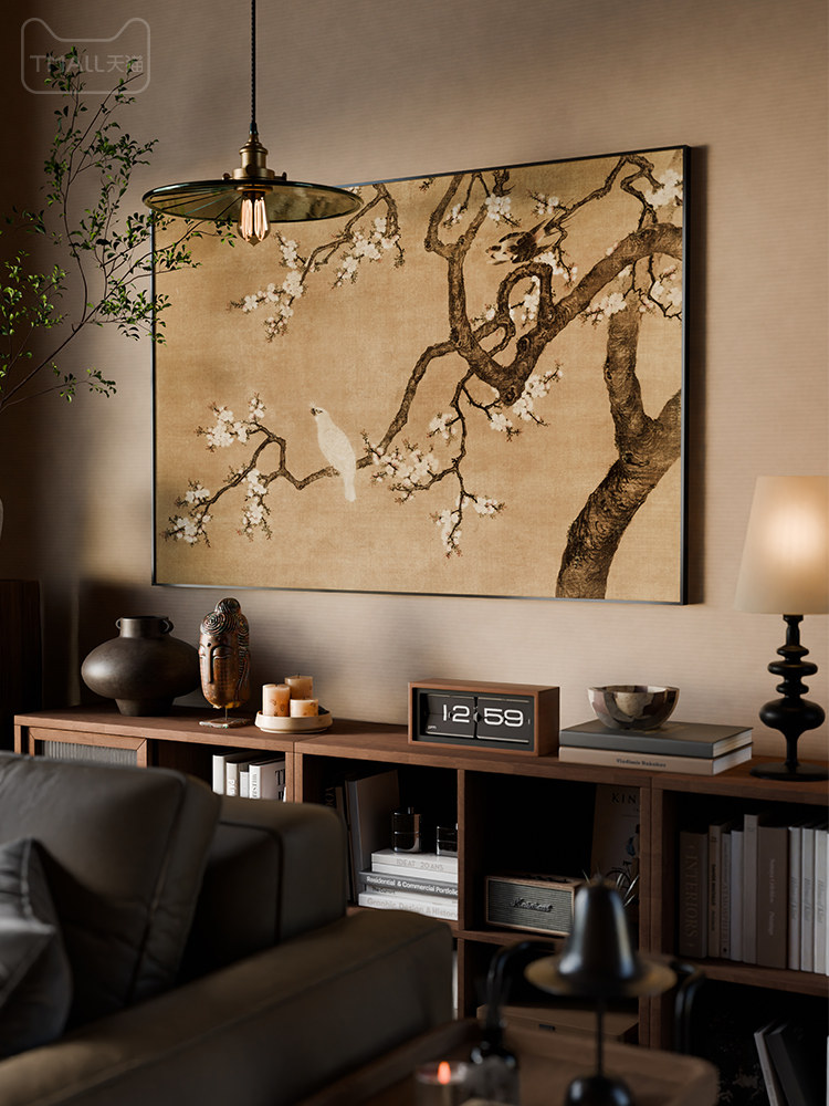 2024新款法式中古中国风古画客厅装饰画餐边柜挂画横版茶室新中式