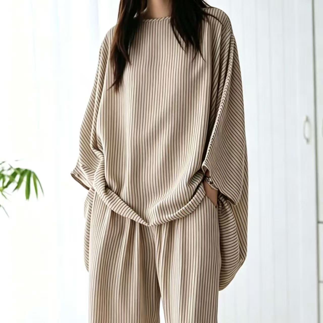 冰丝蝙蝠袖宽松睡衣套装女大码