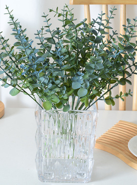 仿真把束尤加利叶子绿色家居装饰植物摆件绿化绢布仿真金钱叶