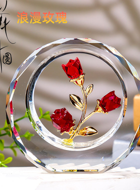 水晶玫瑰花家居创意摆件情人节礼物结婚装饰工艺品
