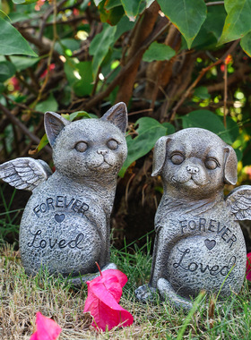 跨境新款宠物纪念墓碑摆件家居花园庭院猫咪小狗纪念碑树脂工艺品