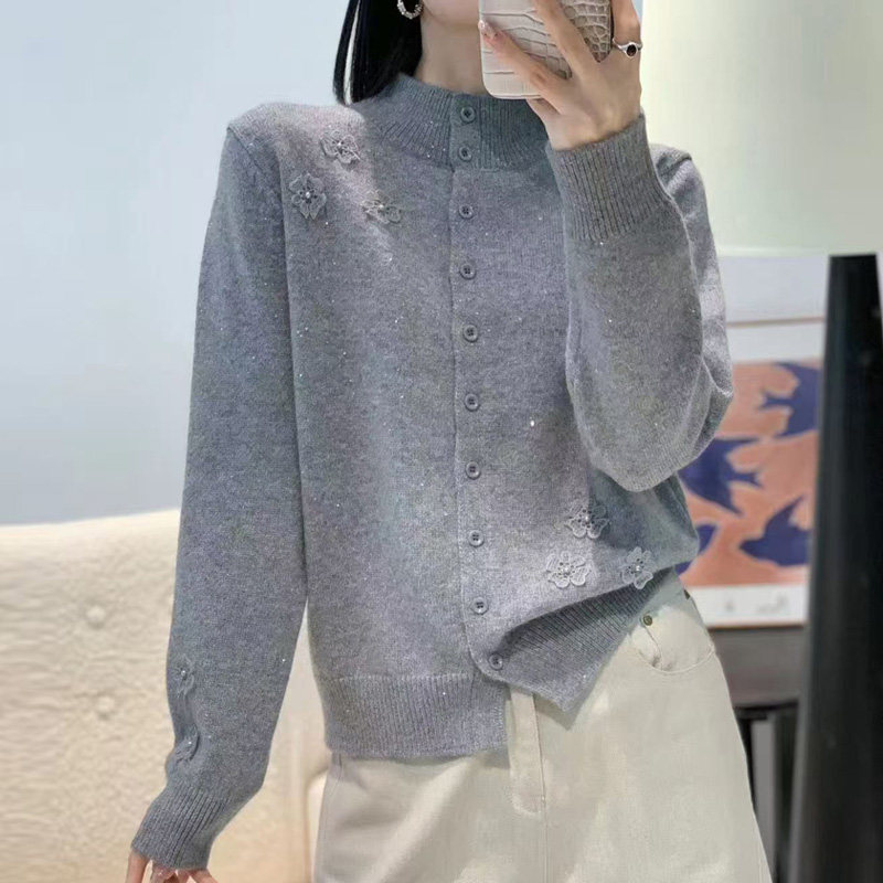 重工刺绣钉珠毛针织开衫女欧洲站2025冬装新款欧货女装打底衫潮