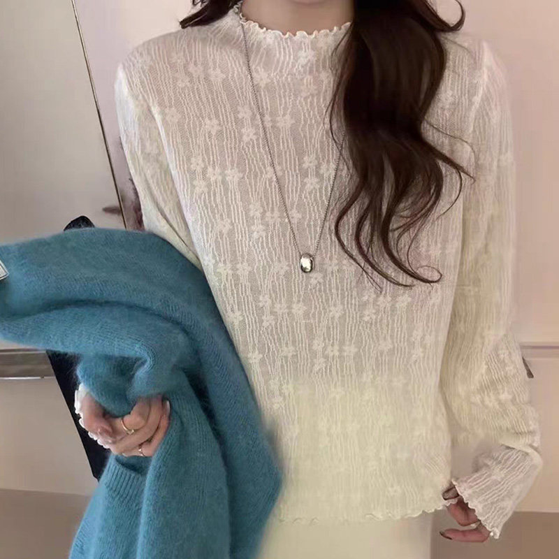 秋冬新款荷叶边内搭纯色百搭打底衫木耳边针织衫毛衣女