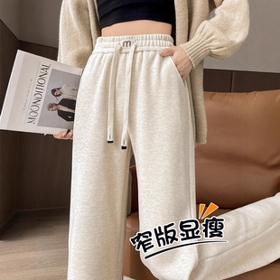 窄版仿羊绒阔腿裤女春秋2025新款小个子高腰垂感加绒休闲直筒裤子