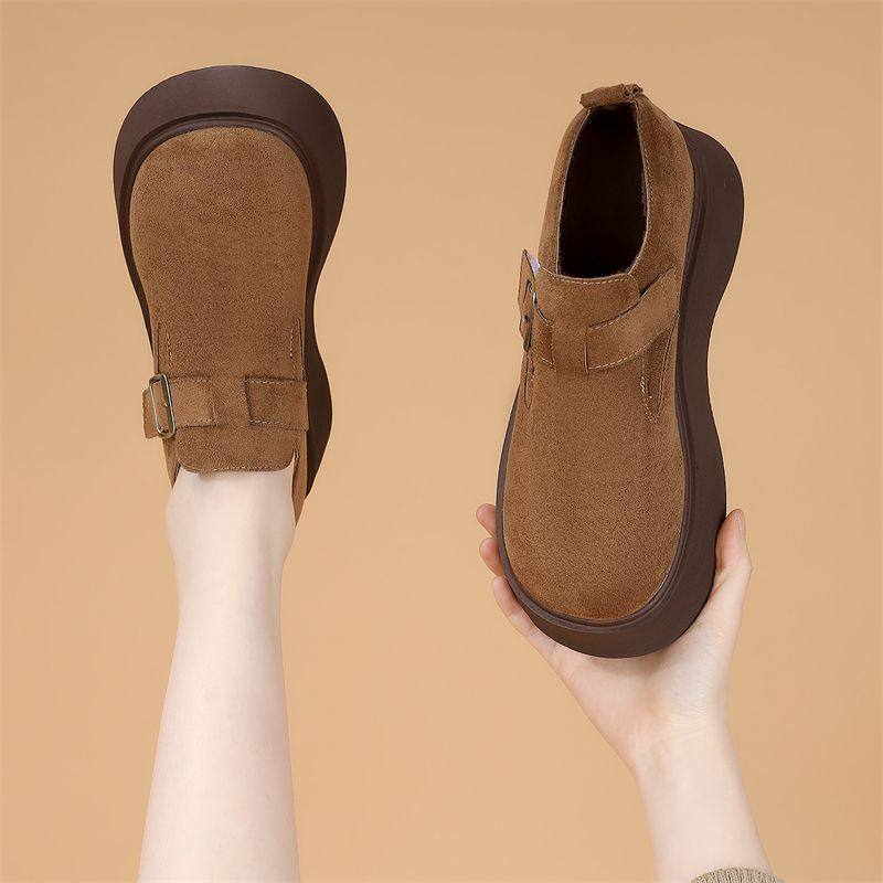 厚底勃肯鞋女2025新款春秋单鞋一脚蹬乐福鞋显瘦增高百搭加绒皮鞋,女鞋,浅口单鞋,淘宝优惠券,粉丝福利购,淘宝优惠卷
