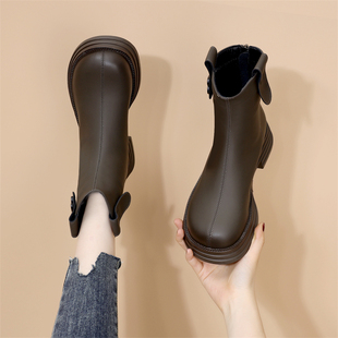 马丁靴女款2025春秋新款冬加绒英伦风时尚切尔西瘦瘦烟筒靴女短靴