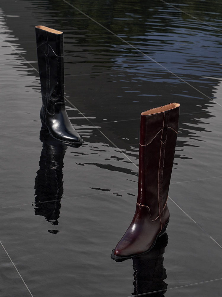 JE ATELIER 아메리칸 웨스턴 클래식 레트로 마유 소가죽 소매 라이딩 나이트 부츠 롱 부츠 하이 부츠