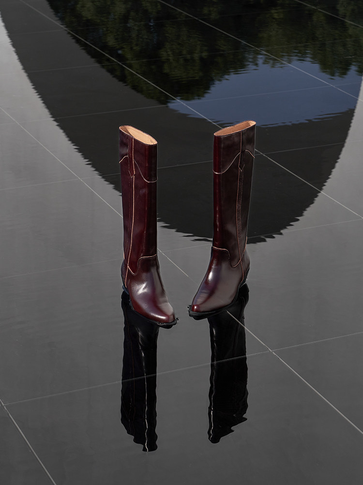 JE ATELIER 아메리칸 웨스턴 클래식 레트로 마유 소가죽 소매 라이딩 나이트 부츠 롱 부츠 하이 부츠