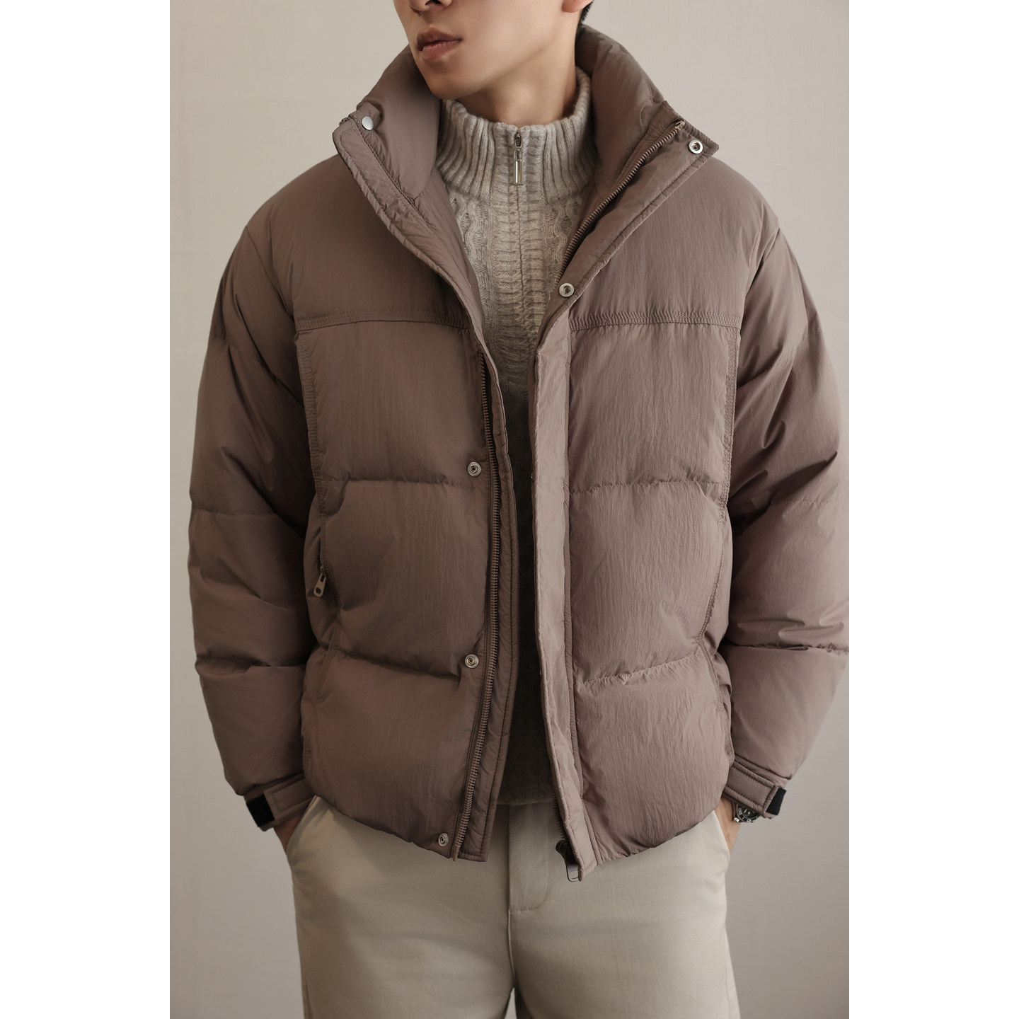 老钱风标加厚白鸭绒立领羽绒服男士短款潮牌休闲外套Y5511-P195,男装羽绒服,电商A239