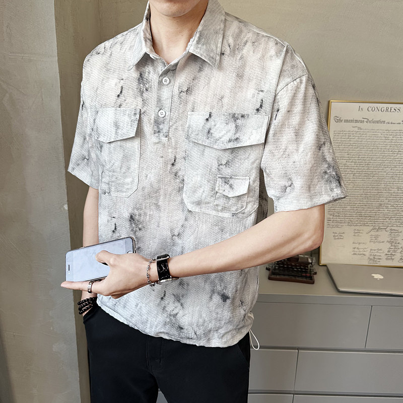 夏季新款男士中袖衬衫时尚百搭休闲衬衣薄款上衣C5286-P58图片
