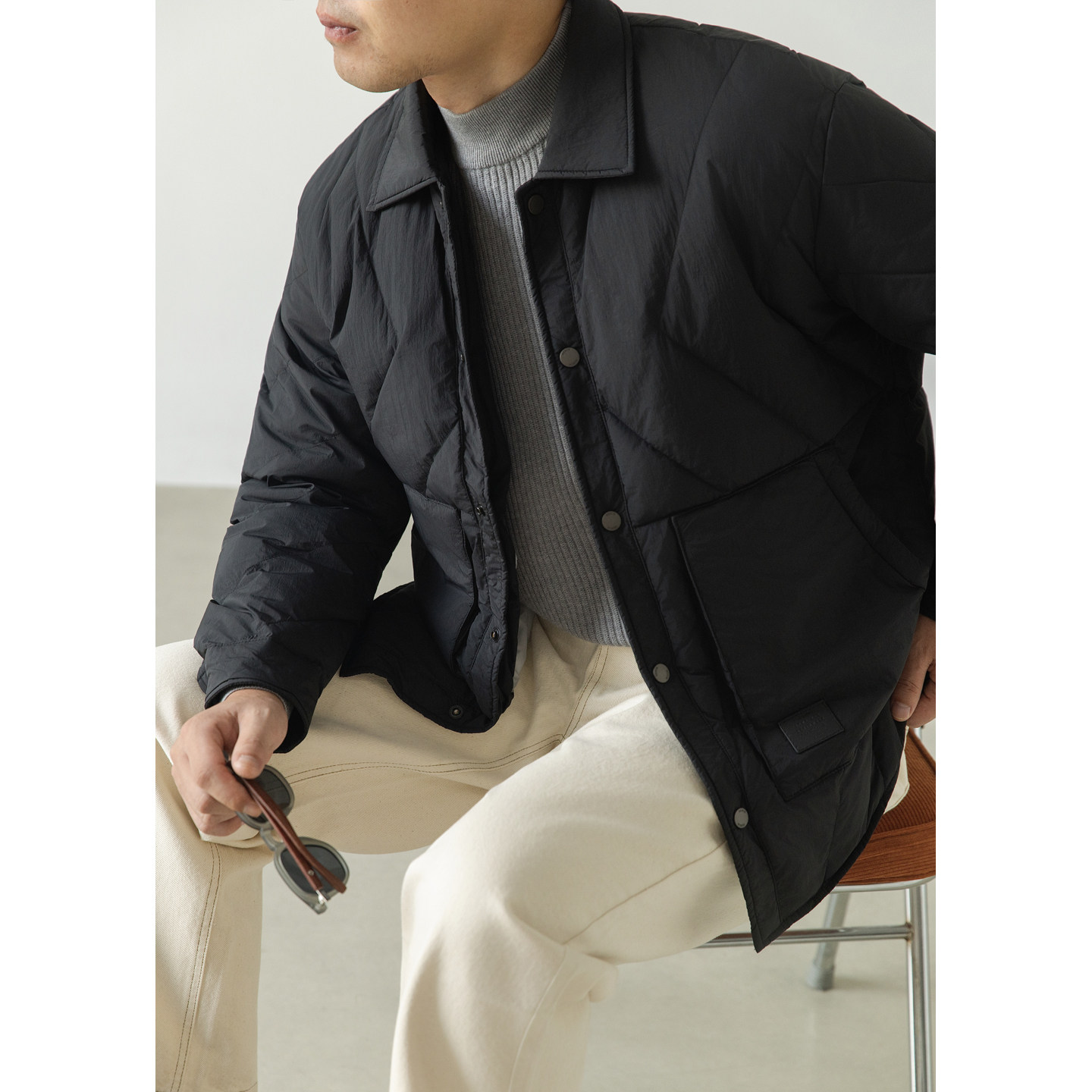 老钱风轻薄羽绒服标男冬季潮流翻领短款外套男士夹克Y2510-P155图片