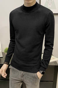 秋冬纯色半高领套头毛衣男士时尚休闲百搭中领针织衫毛衫P38图片
