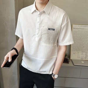 夏季新款男士做旧中袖衬衫时尚百搭休闲衬衣薄款上衣C5270-P58图片