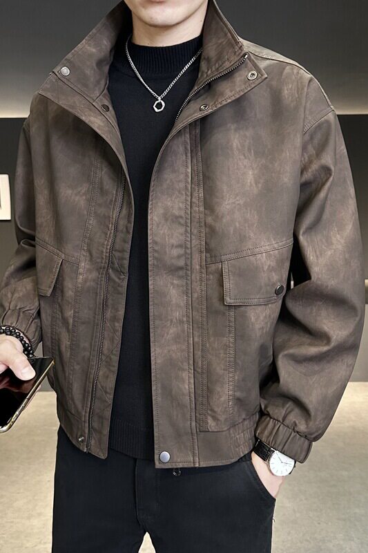 秋季立领皮衣夹克男时尚潮流外套青年帅气机车服上衣P1118-P155,男装皮衣,电商A239