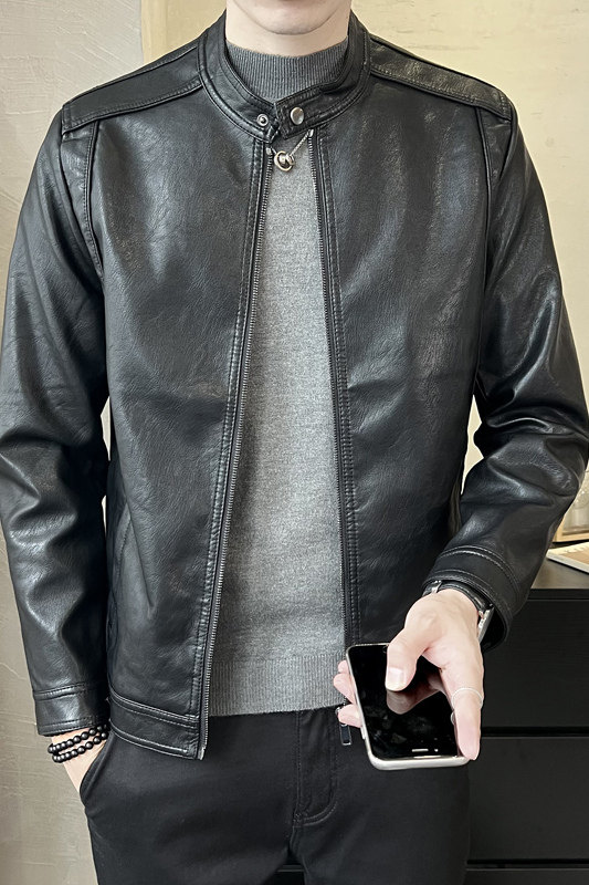 秋季短款皮衣小立领外套男韩版修身机车皮夹克P5580-P140,男装皮衣,电商A239