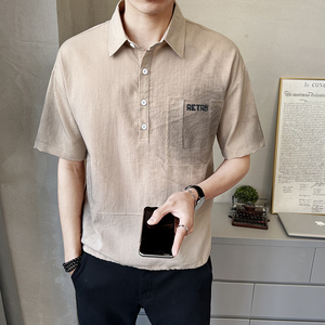 夏季新款男士做旧中袖衬衫时尚百搭休闲衬衣薄款上衣C5270-P58图片